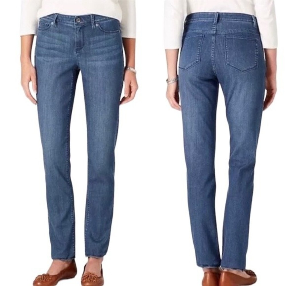 J Jill Tried & True Fit Straight Leg Jeans High Rise Distressed Denim Stretchy